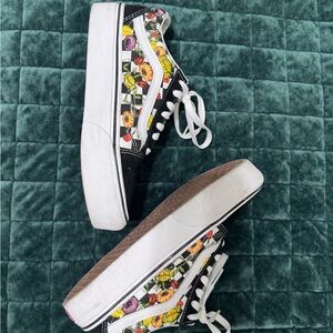 Vans Black and White Sneakers with Colorful Floral Pattern